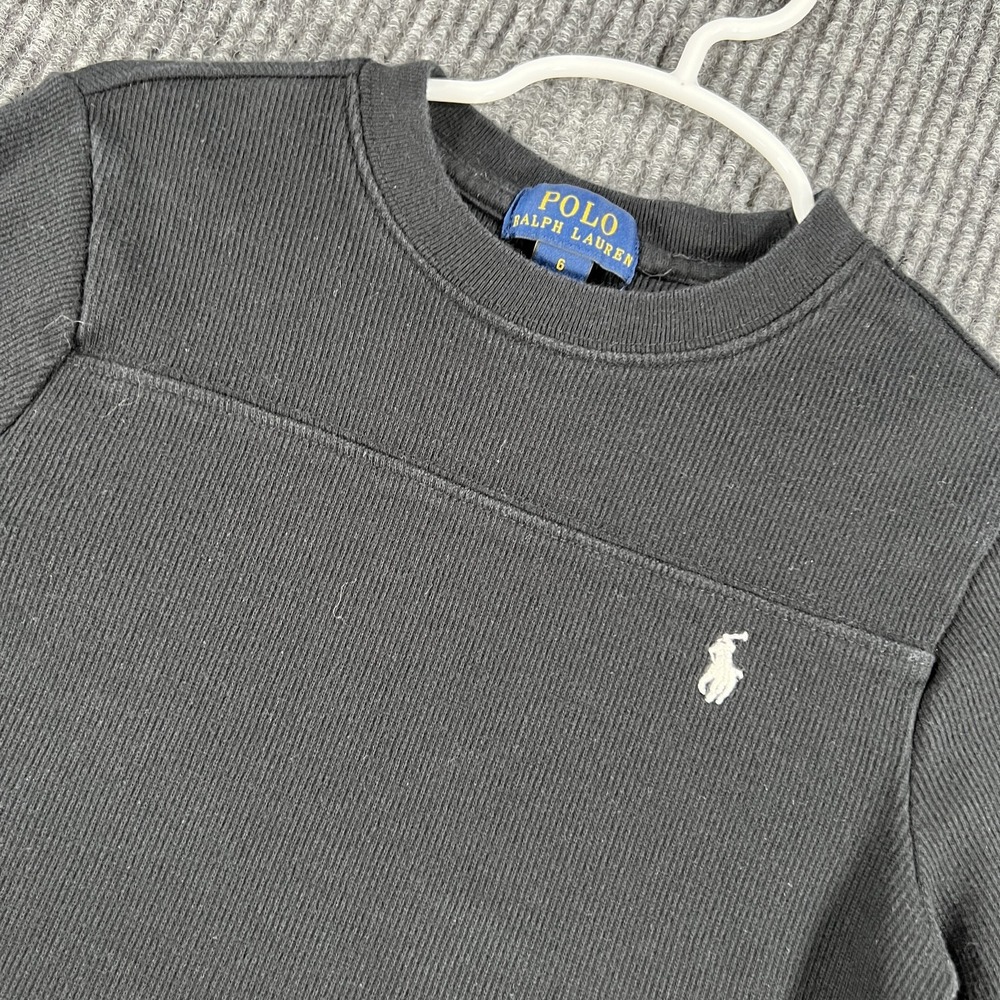 Polo Ralph Lauren Sweater Youth Boys Size 6 Black Crewneck Long Sleeve Cotton‎